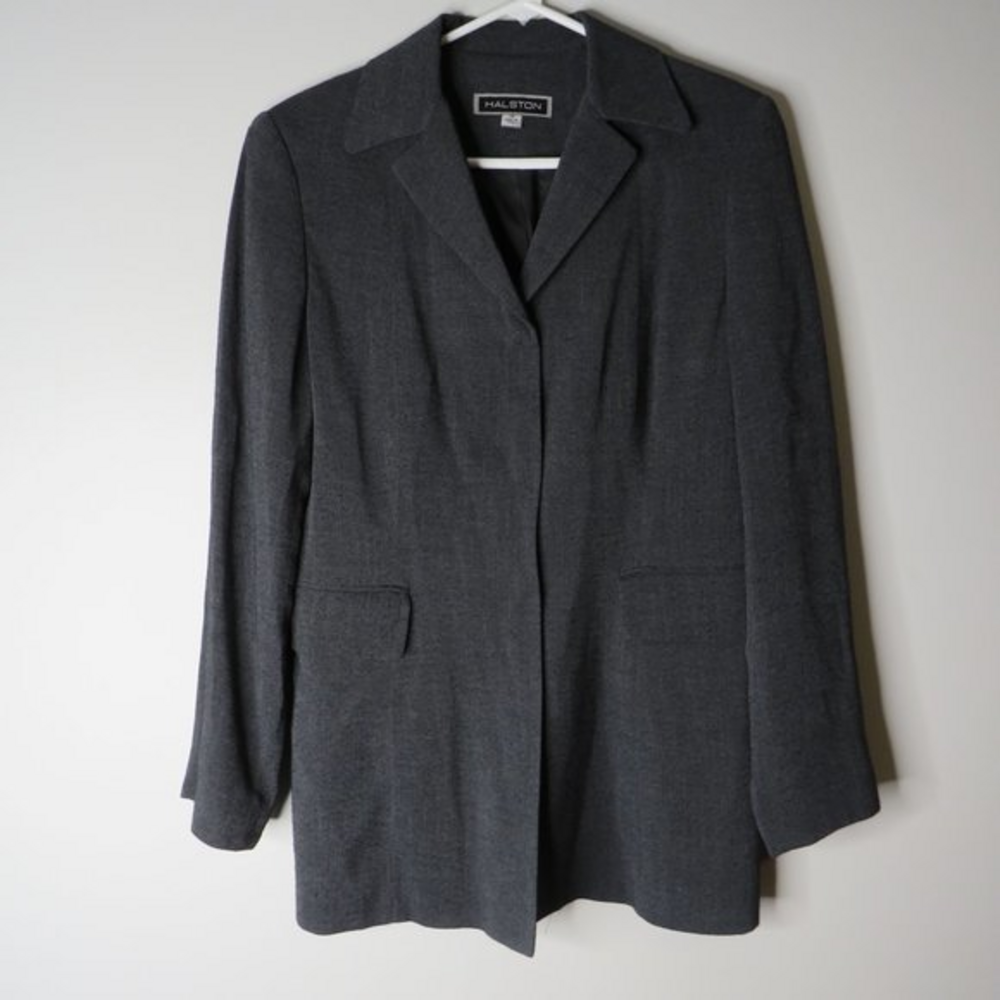 Halston Long Gray‎ Blazer sz 10
